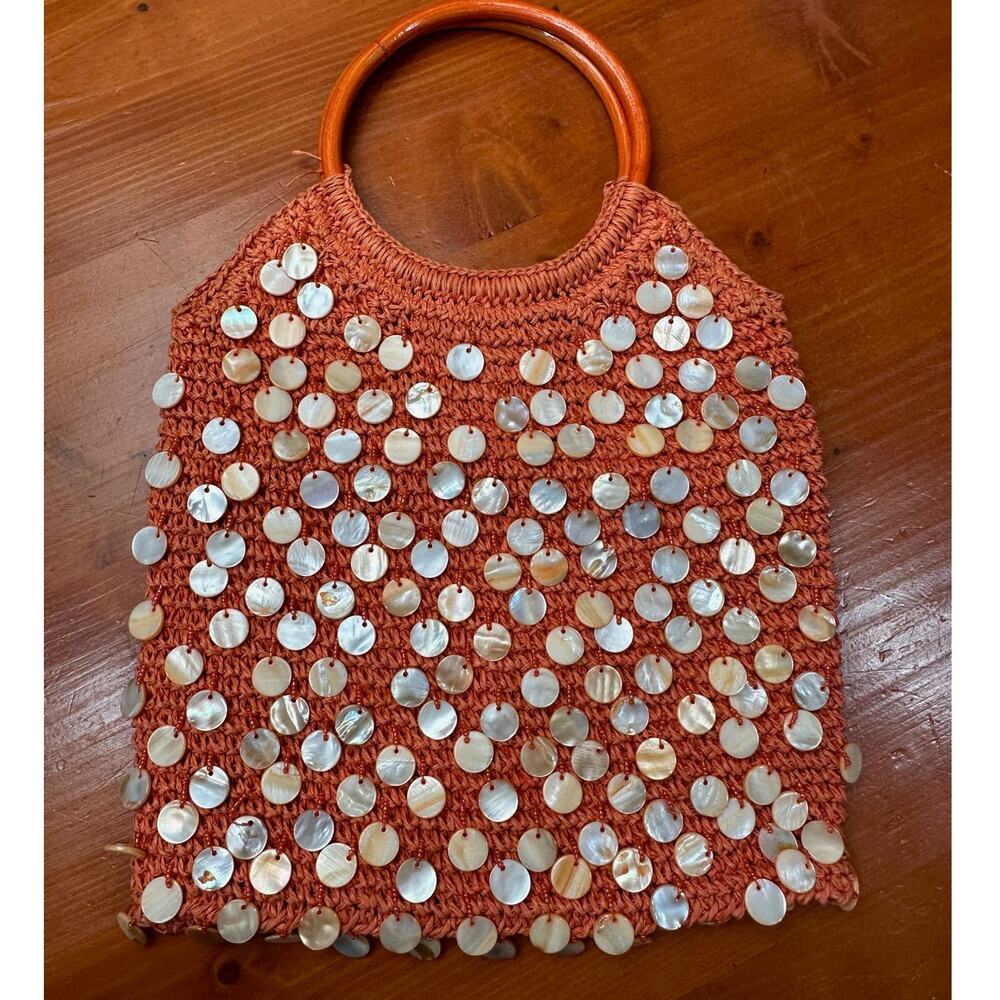Cappelli Straworld, Inc. Orange Woven Straw Bag with Shell Adornments